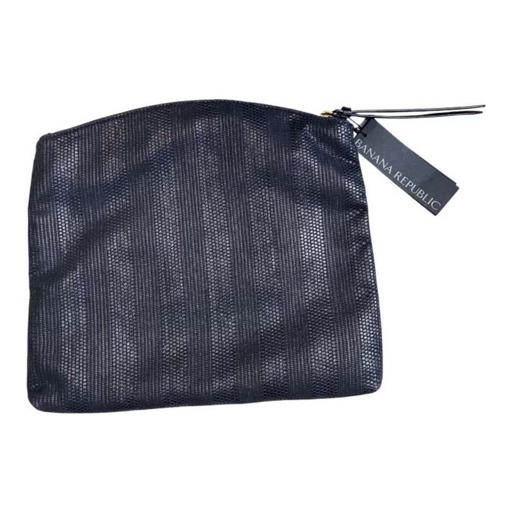 BANANA REPUBLIC Black Leather Make Up Accessory Bag Pouch NWT